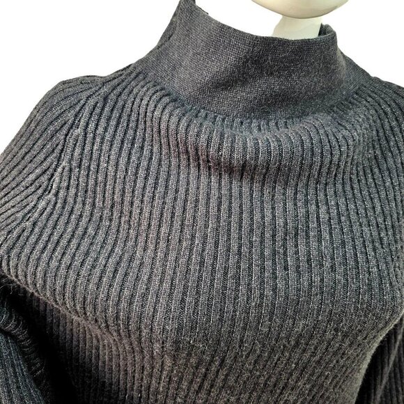 Keyingyi Cashmere Blnd Rib Knit Poncho Sweater High Neck Womens OS Charcoal Gray - Picture 3 of 7